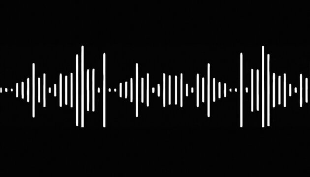 Minimalist white sound wave pattern on black background for audio visualizer music technology and digital design elements