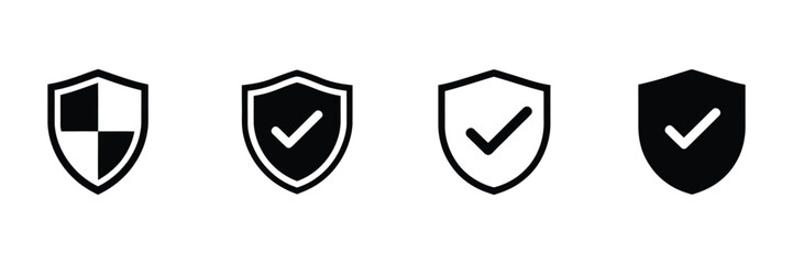 Shield check mark icon, security shield protection symbol with tick mark, safety verification and approved concept, cyber security and data protection sign, clean modern vector illustration. © maasood