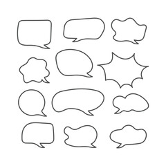 Fototapeta premium Chat icon symbol logo. Set of line icons and filled chat bubbles.
