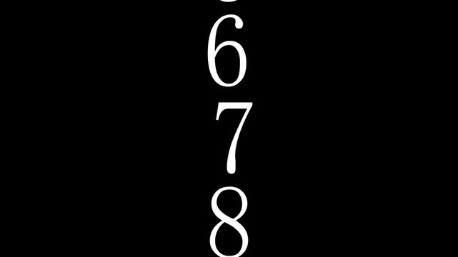 Vertical Stack of Numbers 567 in White on Black Background digits five