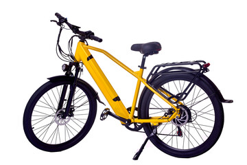 Naklejka premium Bright yellow electric bike stands ready