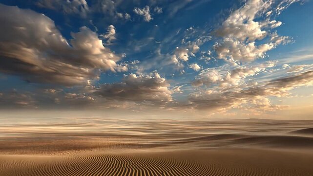 Beautiful Desert Landscape with Patterns in Sand and Dramatic Sky