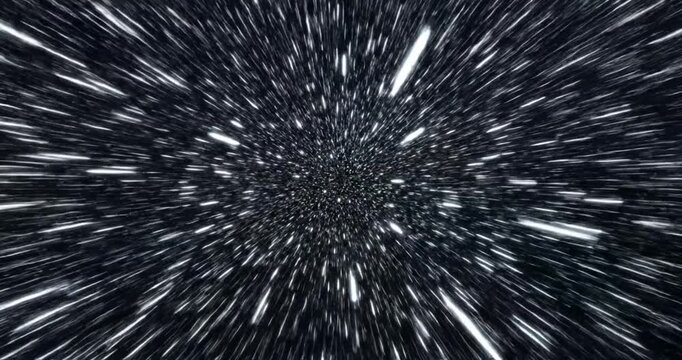 Abstract representation of faster-than-light travel through a starry cosmos with motion blur