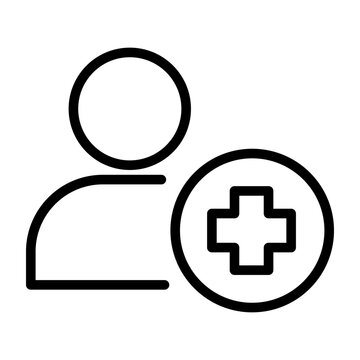 Line icon representing a person with a medical cross symbol for patient identification