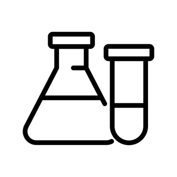 Line icon of laboratory glassware including a flask and a test tube