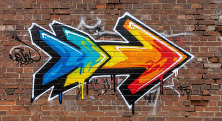 Colorful Arrow Graffiti Art on Brick Wall. © Yanto