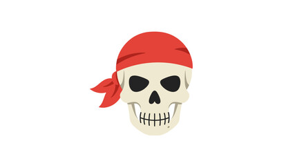 Fototapeta premium Stylized illustration of a skeletal head adorned with a vibrant red bandana, representing classic pirate imagery, adventure, rebellion, or Halloween festivities