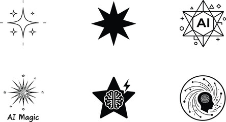 AI magic star icons set artificial intelligence sparkle symbol creative technology innovation futuristic digital brain concept illustration collection © PROTAP