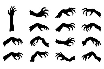 Collection of scary black zombie hand silhouettes reaching out © Rani