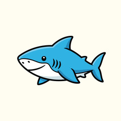Obraz premium A cartoonish, side-profile illustration of a shark. It has blue body, white belly, a smiling face, and a black outline