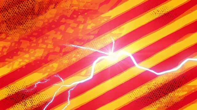 Abstract diagonal red and yellow stripes with lightning bolt illustration backdrop