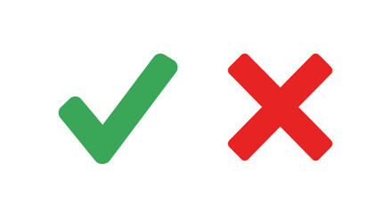 Green check mark and red cross mark symbols isolated on white background