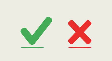 Obraz premium Green check mark and red x symbols on a beige background