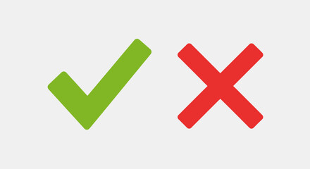 Obraz premium Green check mark and red x symbols on a plain background