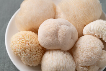 Fresh Lion's Mane mushroom (Hericium erinaceus) or Yamabushitake mushroom © nungning20