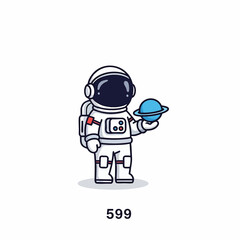 Fototapeta premium A cartoon astronaut in a white suit, holding a planet. Illustration on a clean white background. Number 