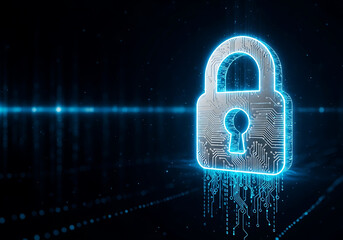 Digital padlock cyber security data protection glowing blue futuristic technology concept