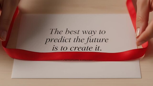 Close up shot of a card with a quote about predicting future
