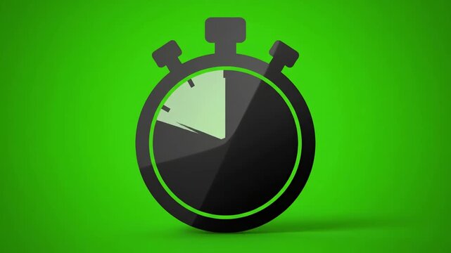 Green Screen flat design analog stopwatch icon on time transition the chronometer represented in black color empty to full timer sign chroma key background clock symbol animation 4k scene 3 with