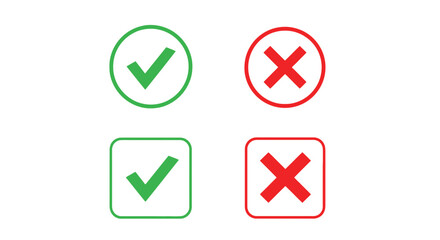 Fototapeta premium Green check marks and red cross marks in circles and squares