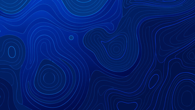 Abstract topographic map with flowing blue lines on a dark background