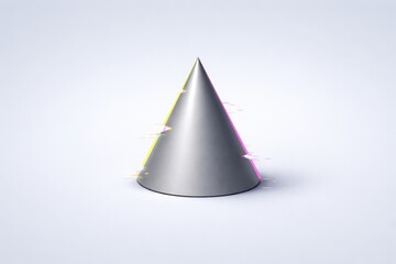 Fototapeta premium Minimalist metallic cone with glitch effect on a clean white background