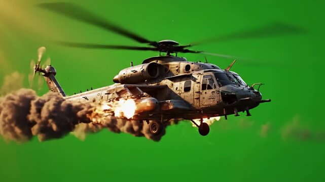 Green Screen 4k helicopter shooting looped alpha channel included realistic looking all it needs is to be drop in a awesome film scene 1 with distortion, overlay, glitch, static noise, scan lines on