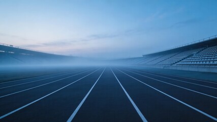 Track to Success: An empty track at stadium under a clear blue sky, capturing the stillness and anticipation before competition