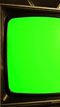 Green Screen vintage television set dolly in sepia tone you can replace with the footage or picture want lkeyingr effect after effects 4k resolution scene 4 distortion, overlay, glitch, static noise