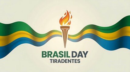 Brazil Day Tiradentes torch and wavy flag ribbons flame