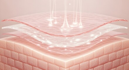 Fototapeta premium Microscopic 3d render of skin layers showing hydration serum and collagen elasticity