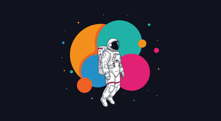 Astronaut floating in colorful abstract outer space illustration © mukti