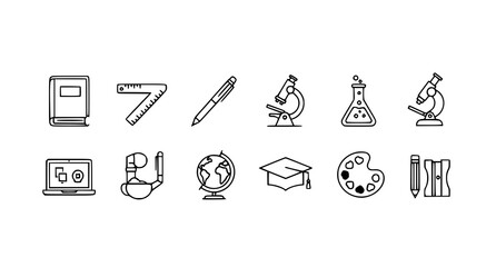 A set of educational icons including school supplies and science equipment © Kapilbiswas