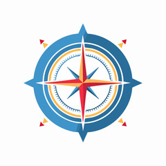 Blue and red flat compass rose symbol illustration
