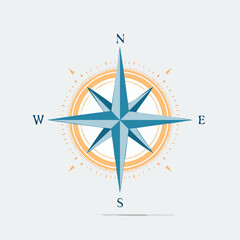 Blue and orange compass rose illustration on white background © mukti