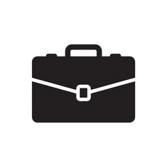 Classic Solid Black Briefcase Icon, Minimal Flat Logo, Business Corporate Work Concept on White