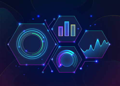 Vector illustration. Neon futuristic light modern infographics elements with glow.