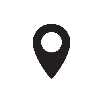 Solid Black Map Location Pin Icon, Simple Navigation Service Logo, Isolated on White Background