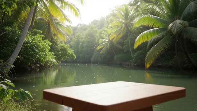 Wireless Speaker on Wooden Table by River.