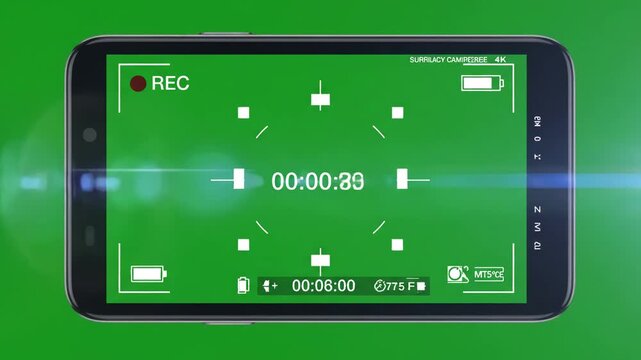 Green Screen smartphone camera recording on background rec frame viewfinder overlay animation cam video movie focusing chroma key surveillance camcorder live digital interface 4k hd loop able scene 4