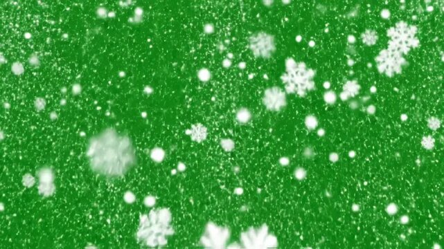 Green Screen falling snow winter background scene 2 with distortion, overlay, glitch, static noise, scan lines on black background, 4k animated video loop