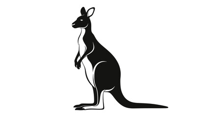 Black silhouette of a kangaroo standing upright on a white background. © Wa