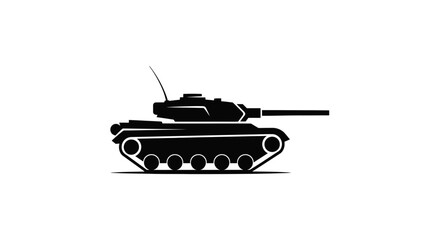 Black silhouette of a military tank on a white background. © Wa