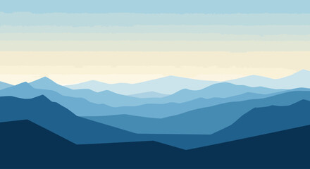 Blue layered mountain landscape with soft gradient sky © musa