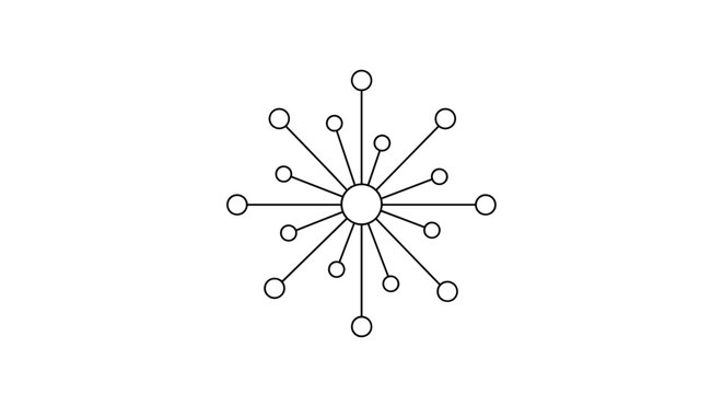 Simple radial network diagram with circular nodes connected to a central point to represent connectivity and data flow.