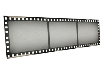 Modern gray filmstrip graphic with three frames isolated on transparent background