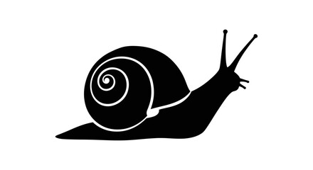 Black silhouette of a snail with antennae and spiral shell. © Wa
