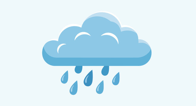 Blue rain cloud with falling raindrops icon