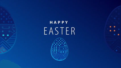 Happy easter greeting with geometric patterned eggs on a blue background © Bikas