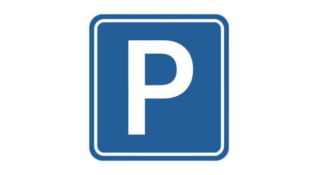 Blue square parking sign with white letter P symbol